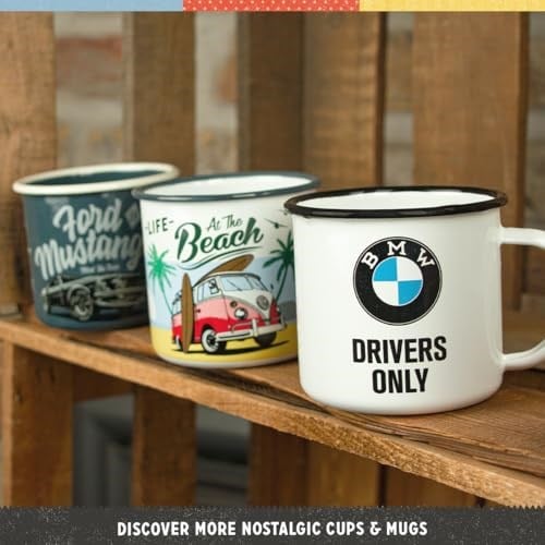 Nostalgic-Art Retro emaye fincan, 360 ml, orijinal lisanslı ürün (OLP), BMW – Garaj – BMW aksesuar hayranları için hediye fikri, kamp kupası, vintage tasarım