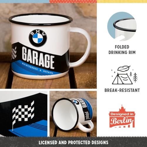 Nostalgic-Art Retro emaye fincan, 360 ml, orijinal lisanslı ürün (OLP), BMW – Garaj – BMW aksesuar hayranları için hediye fikri, kamp kupası, vintage tasarım
