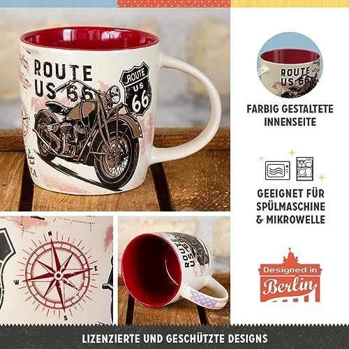 Nostalgic-Art Retro kahve kupası, 330 ml, Route 66 Bike Map – ABD hayranları için hediye fikri, seramik fincan, vintage tasarım | Kahve için seramik kupa, vintage tasarım, ABD hayranları için hediye f