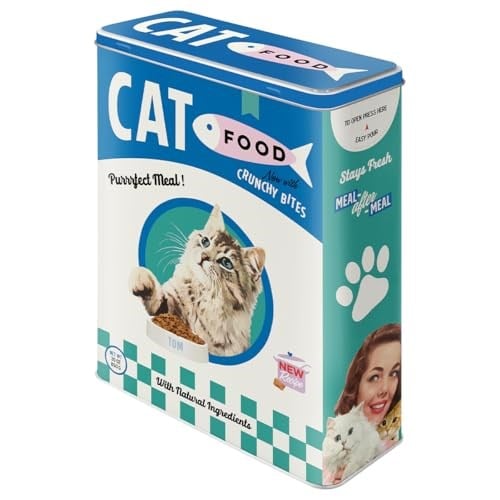 Nostalgic-Art Retro Saklama Kabı XL, 4 l, Cat Food – Kedi Sahipleri için Hediye Fikri, Kuru Gıda Saklama Kutusu, Vintage Tasarım