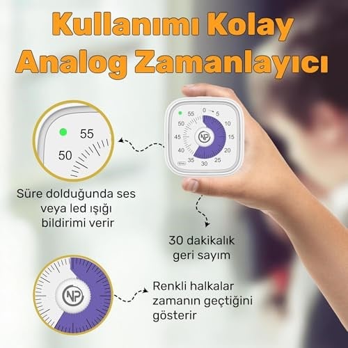 NPO NPT31B Mutfak,Ders,Yemek için 60dk Analog Alarm Zamanlayıcı,Pomodoro Öğrenci Motivasyon Saati