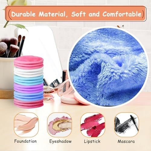NUGILLA | 18 Paket Yeniden Kullanılabilir Makyaj Temizleyici Pedler Yıkanabilir Çamaşır Torbası ile | Mikrofiber Temizleyici Yüz Yuvarlakları Mendil Gözler/Dudaklar Kadınlar Erkekler için Temiz | Çevr