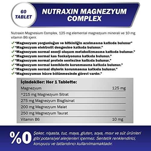 Nutraxin Magnesium Complex Gıda Takviyesi, 60 Tablet