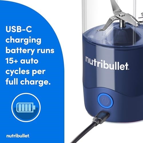 nutribullet Taşınabilir Blender, Kablosuz, 20oz Gemi, Kişisel Blender, USB-C Şarj Edilebilir, Lacivert, NBPB50100NB