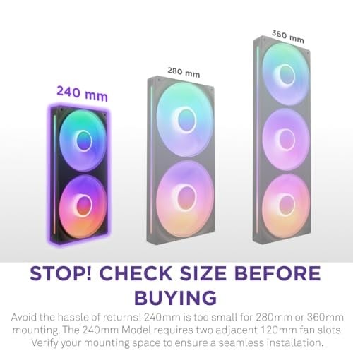 NZXT F240 RGB Çekirdek - 2 x 120mm RGB Fanlı 240mm Tek Çerçeve Fan Ünitesi - Hız ve Aydınlatma Kontrolü - Yüksek Statik Basınç ve  - Seçenekler: 240mm Schwarz, 240mm Weiß, 280mm, Beyaz RGB Çekirdek...
