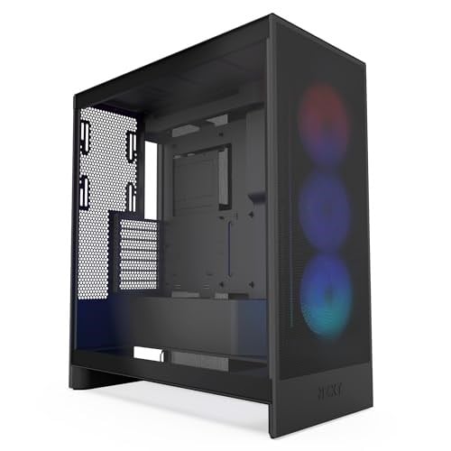 NZXT H7 Flow RGB | fanlı orta kule ATX hava akışı muhafazası | doğrudan GPU soğutma için zeminde fan destekler | 360 mm tek çerçeveli fan | kablo yönetimi | siyah