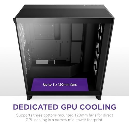 NZXT H7 Flow RGB | fanlı orta kule ATX hava akışı muhafazası | doğrudan GPU soğutma için zeminde fan destekler | 360 mm tek çerçeveli fan | kablo yönetimi | siyah