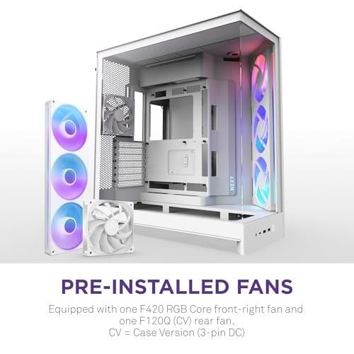 NZXT H9 Flow RGB (2025) – Büyük Çift Bölmeli ATX Mid-Tower Airflow Bilgisayar Kasası – 1 x 420 mm RGB Fan Birimi ve 1 x 120 mm Fan – 420 mm Radyatör Desteği – Sertleştirilmiş Cam – Beyaz | Önceden kur
