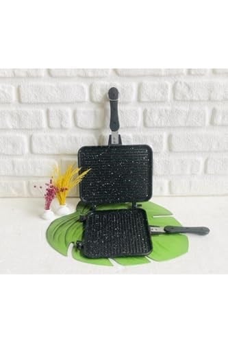 Ocak Üstü Granit Döküm El Tost ve Çok Amaçlı Grill Tava SİYAH