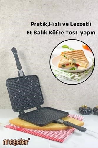Ocak Üstü Granit Döküm El Tost ve Çok Amaçlı Grill Tava SİYAH