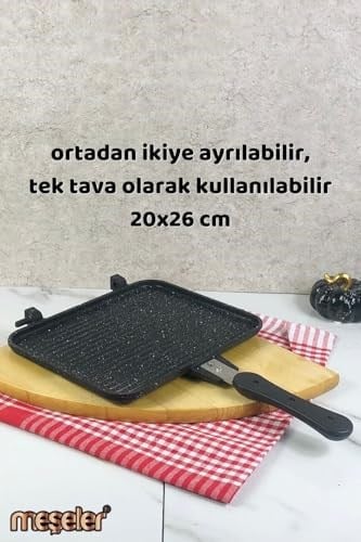 Ocak Üstü Granit Döküm El Tost ve Çok Amaçlı Grill Tava SİYAH