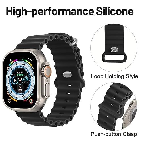 Ocean Band Apple Watch Ultra 49 mm 45 mm 44 mm 42 mm, Kadın Erkek Spor Dış Mekan Silikon Kayış iWatch Serisi Ultra SE 8 7 6 5 4 3 2 1