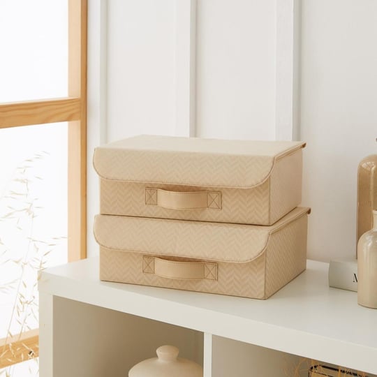 Ocean Home Textile 2li Bej Balıksırtı Kapaklı Kutu Set 30 X 23 X 11 Cm