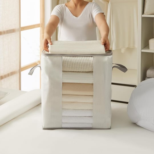 Ocean Home Textile 2li Pvc Pencereli Stuff & Things Gri Çizgili Hurç Set