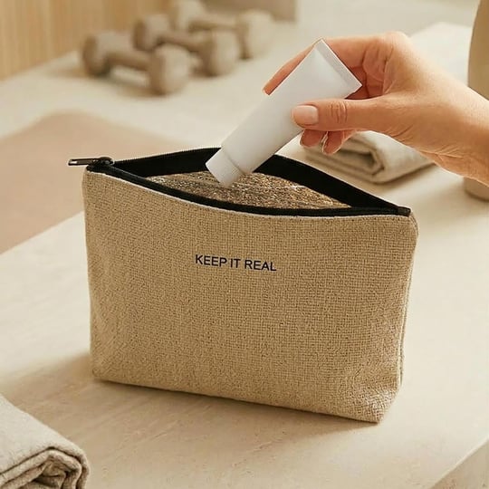 Ocean Home Textile 2li Termal Astarlı Su İtici Leke Tutmaz Jüt Keten Makyaj İlaç Çantası Seti 19 X 13 X 7 / 25 X 15 X 12.5 Cm