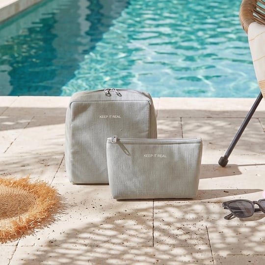 Ocean Home Textile 2li Termal Astarlı Su İtici Leke Tutmaz Gri Renk Jüt Keten Makyaj İlaç Çantası Seti 19 X 13 X 7 / 20 X 21 X 11