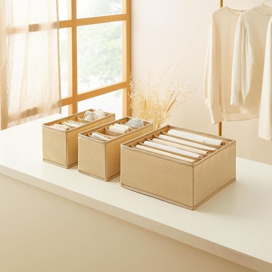 Ocean Home Textile 3lü 6 Bölmeli Bej Balıksırtı Çekmece İçi Düzenleyici Kutu Set