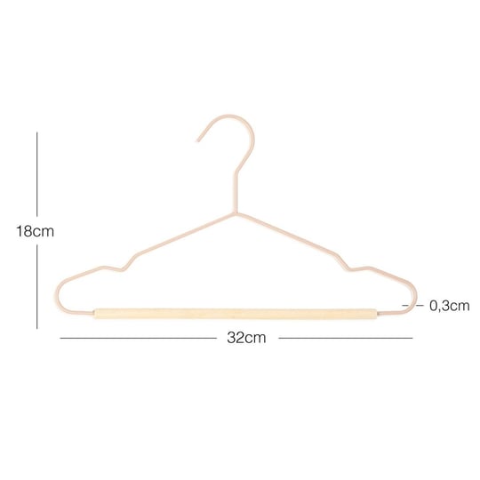 Ocean Home Textile 3lü Ahşap Destekli Mat Pudra Pembe Renk Kauçuk Kaplamalı Metal Çocuk Giysi Askısı 18 X 32 X 0.3 Cm