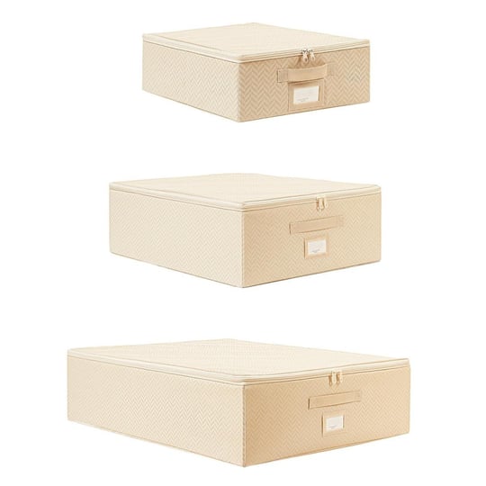 Ocean Home Textile 3lü Bej Balıksırtı Destekli Hurç Set 31 X 38 X 12 + 45 X 55 X 18 + 55 X 70 X 18 Cm