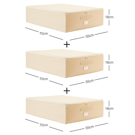 Ocean Home Textile 3lü Büyük Boy Bej Balıksırtı Destekli Hurç Set 55 X 70 X 18 Cm