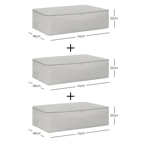 Ocean Home Textile 3lü Mega Boy Gri Balıksırtı Baza Altı Hurç Set 74 X 46 X 22 Cm