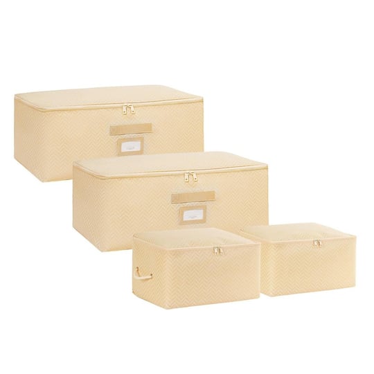 Ocean Home Textile 4lü Bej Balıksırtı Hurç Set 2 Adet 30 X 22 X 18 / 2 Adet 52 X 28 X 21 Cm