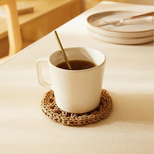 Ocean Home Textile 4lü Bej Renk Motifli Rafya Bardak Altlığı Ø 11 Cm