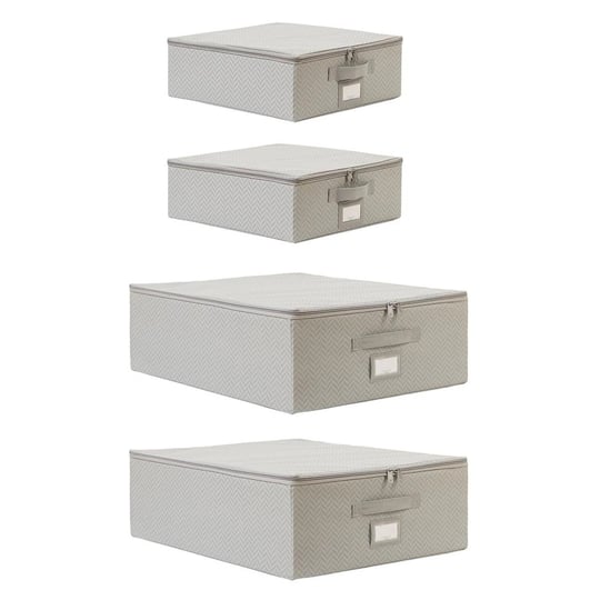Ocean Home Textile 4lü Gri Balıksırtı Destekli Hurç Set 2 Adet 31 X 38 X 12 + 45 X 55 X 18 Cm