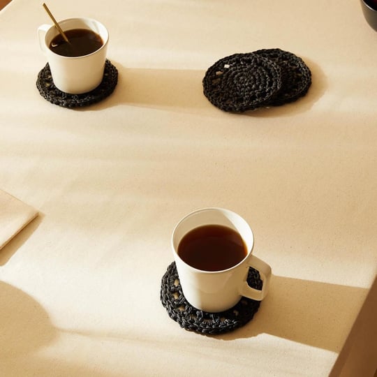 Ocean Home Textile 4lü Siyah Renk Motifli Rafya Bardak Altlığı Ø 11 Cm