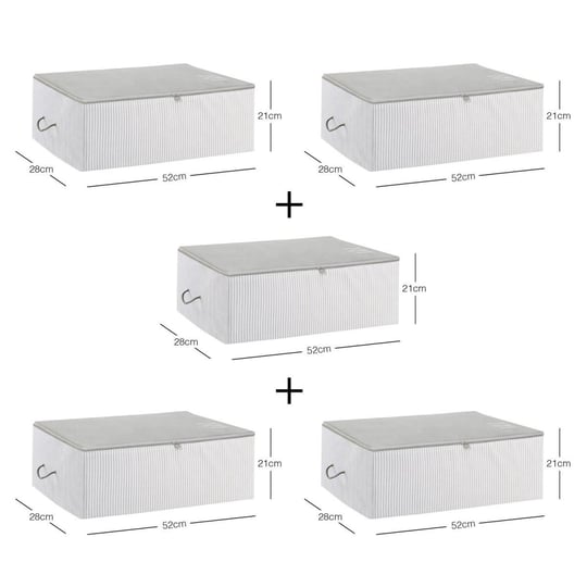 Ocean Home Textile 5li Orta Boy Gri Çizgili Stuff & Things Hurç Set 52 X 28 X 21 Cm