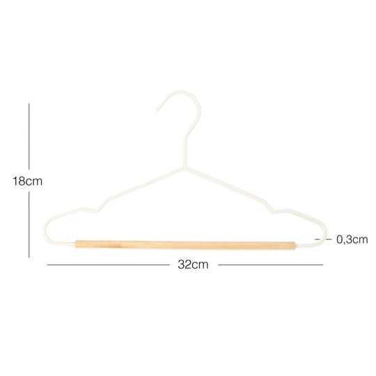 Ocean Home Textile 6lı Ahşap Destekli Mat Beyaz Renk Kauçuk Kaplamalı Metal Çocuk Giysi Askısı 18 X 32 X 0.3 Cm