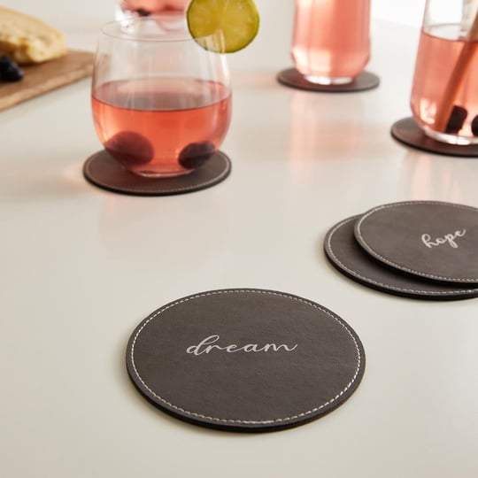 Ocean Home Textile 6li Gri Renk Deri Bardak Altlığı Ø 10 Cm