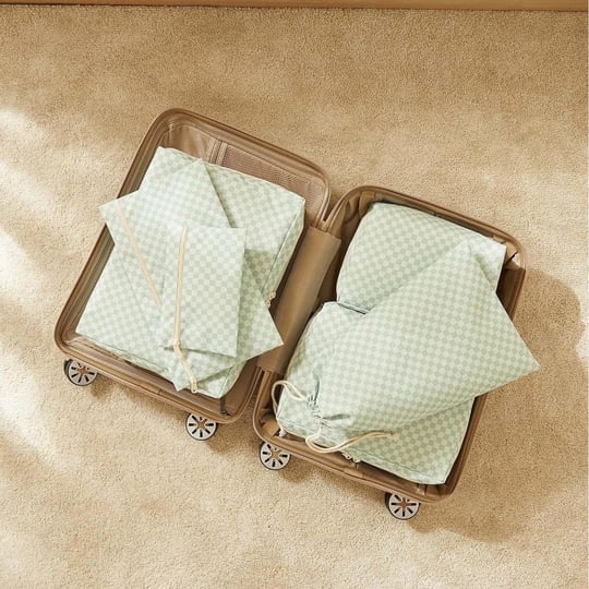 Ocean Home Textile 6lı Mint Dama Desen Pamuklu Bavul İçi Düzenleyici Set
