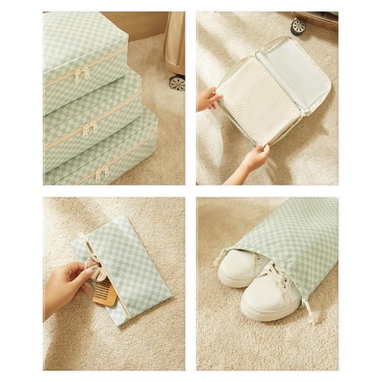Ocean Home Textile 6lı Mint Dama Desen Pamuklu Bavul İçi Düzenleyici Set