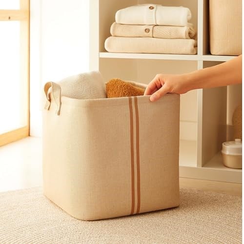 Ocean Home Textile Çocuk Odası Jüt Keten Kumaş Sepet 30 x 30 x 30 cm