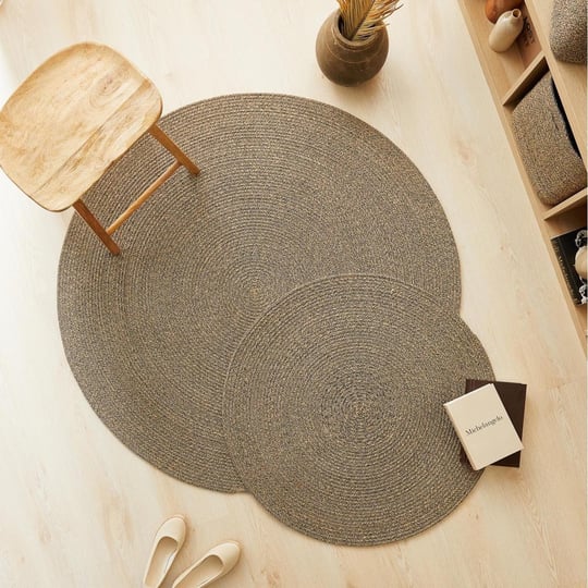 Ocean Home Textile Siyah Kırçıllı Jüt Halı Kilim Ø 80 Cm