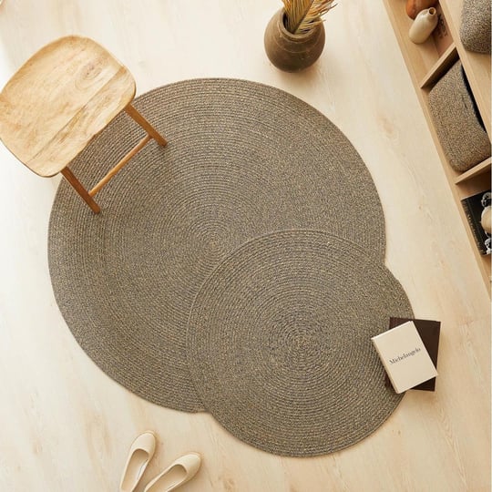 Ocean Home Textile Siyah Kırçıllı Jüt Halı Kilim Ø 120 Cm