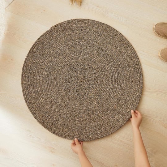 Ocean Home Textile Siyah Kırçıllı Jüt Halı Kilim Ø 80 Cm