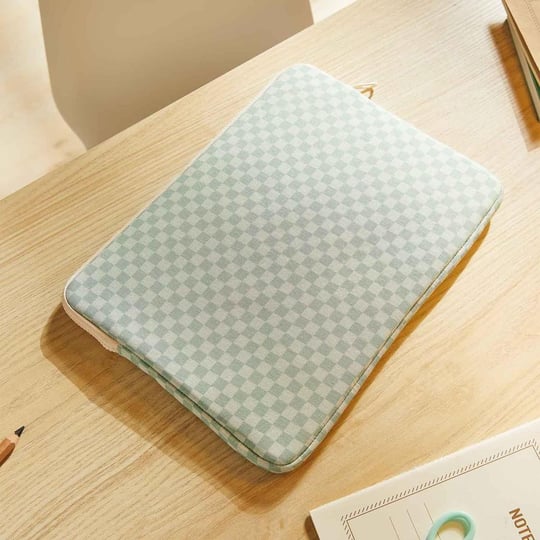 Ocean Home Textile Su İtici Leke Tutmaz Mint Dama Desen Tablet Taşıma Çantası / Kılıfı 32.5 X 24 X 2 Cm
