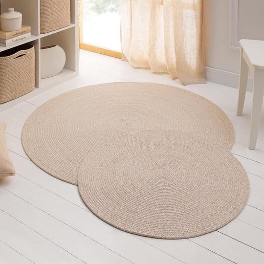 Ocean Home Textile Yıkanabilir Bej Kırçıllı Pamuklu Halı Kilim Ø 80 Cm