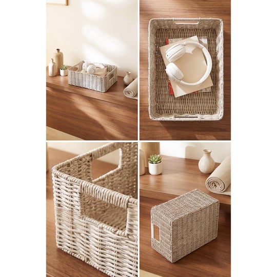 Ocean Home Textile Yıkanabilir Gri Pp Rattan Sepet 36 X 26 X 12 Cm