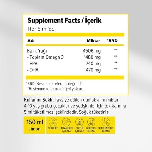 Ocean Omega 3 Limon Aromalı 150 ml Şurup