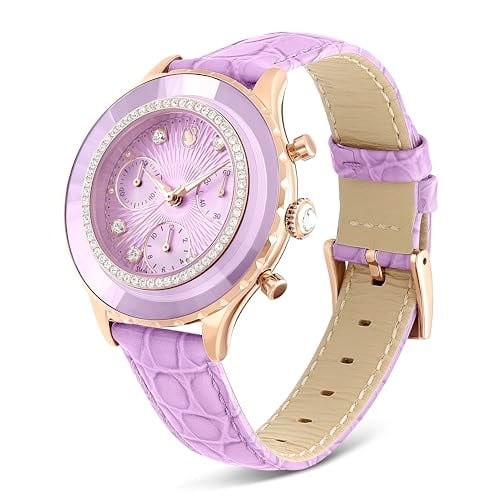 Octea chrono Saat İsviçre Üretimi, Deri kayış, Mor, Pembe altın rengi yüzey