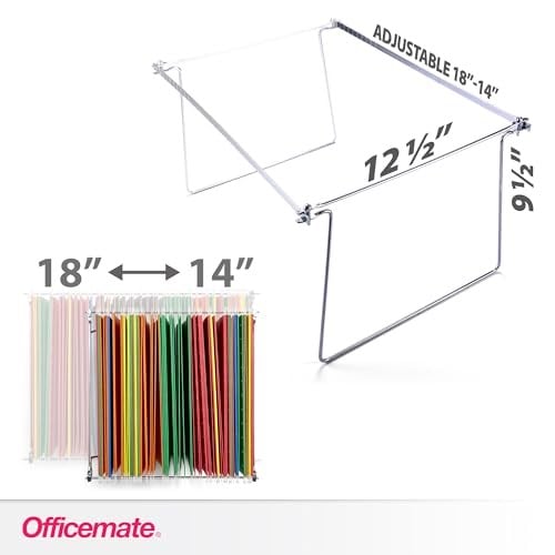 Officemate Askılı Dosya Çerçevesi, Mektup Boyutu, Ayarlanabilir 30,5 cm ila 45,5 cm, 2 Adet (1li Paket) Gümüş