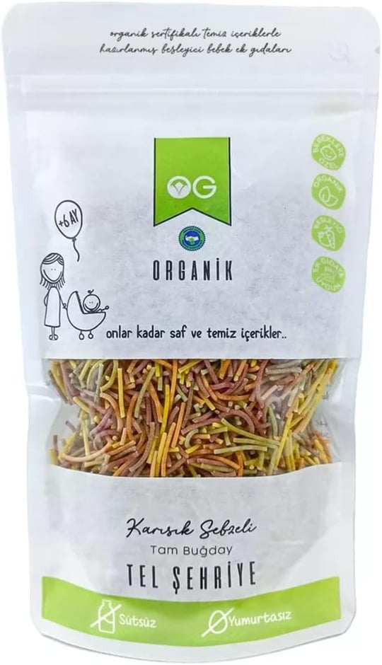 OG Organik Karışık Sebzeli Tam Buğday Tel Şehriye 180 gr +8 Ay