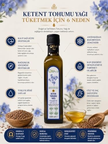 Oiliva Soğuk Sıkım Keten Tohumu Yağı 250ml –%100 Doğal, Katkısız, Omega-3 Zengini, Cam Şişede Saf Yağ
