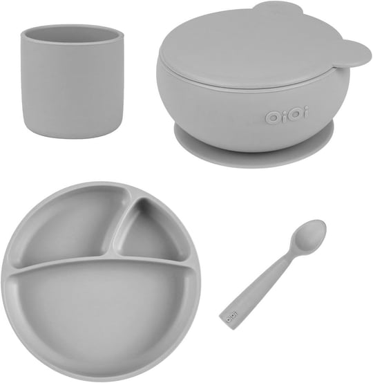 OiOi Powder Grey Dörtlü Set(tabak+bardak+kaşık+kapaklıkase)