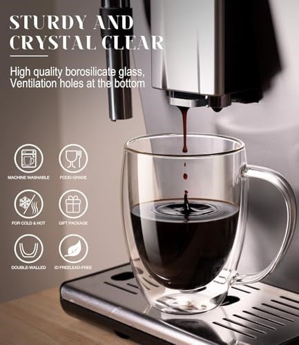 OJA Çift Duvar Cam Kahve Kupaları 4lü Set, Elle Üflemeli 354 ml Şeffaf Cam Kahve Fincanı, Yalıtımlı Çay Kupası, Espresso, Cappuccino, Latte, Amerikan, Çay Poşeti, İçecek, Babalar Günü Hediyesi için
