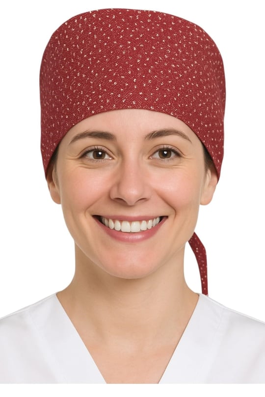 Okanmed Bordo Desenli Doktor Hemşire Aşçı Cerrahi Bone Hastane Bone Bandana M387