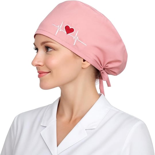 Okanmed Kalp Atışlı Pembe Desenli Doktor Hemşire Aşçı Cerrahi Bone Hastane Bone Bandana M406